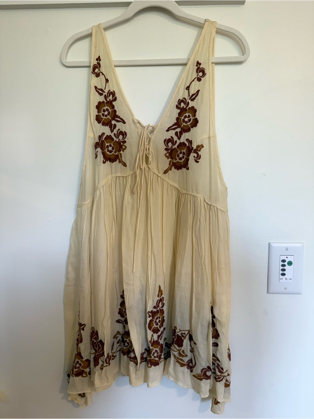 Free People Cream Mini Dress with Floral Embroidery